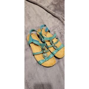 Onka Leather Sandals Womens 7 Turquoise Braided Straps Comfort Summer